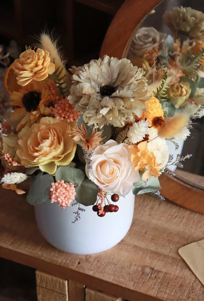 - 夏日香橙 - 永生開幕盆花 乾燥花 索拉花 新居禮 賀禮