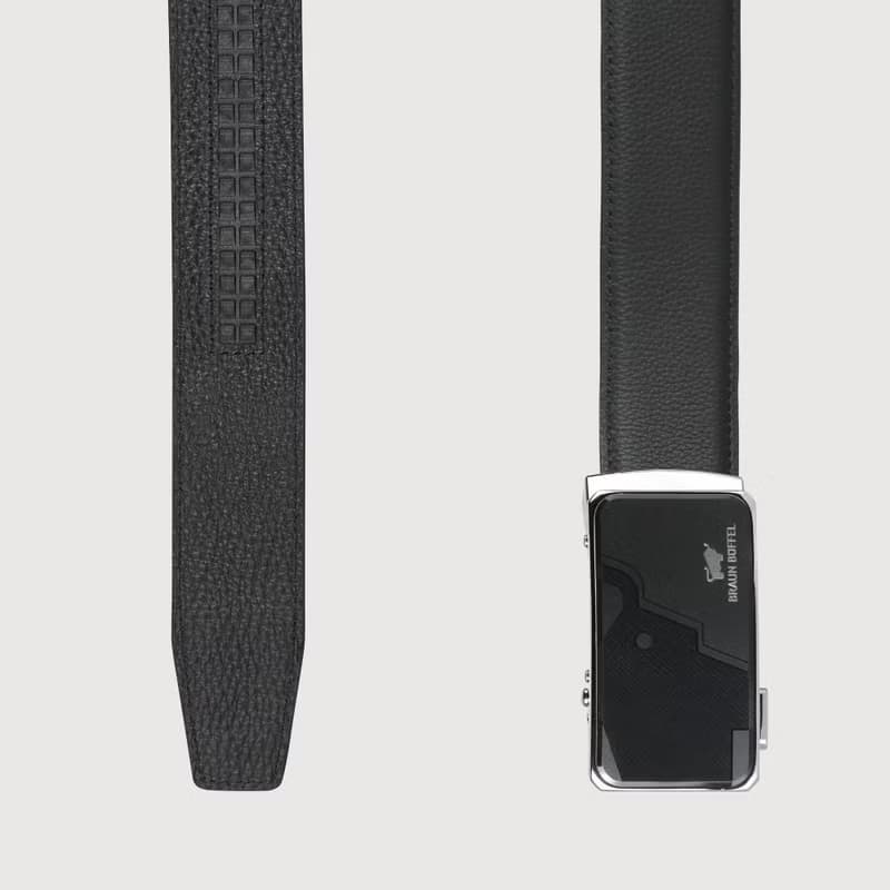 【免費升級送禮包裝】時尚紳士 牛型圖騰自動扣皮帶-銀色/BF25S