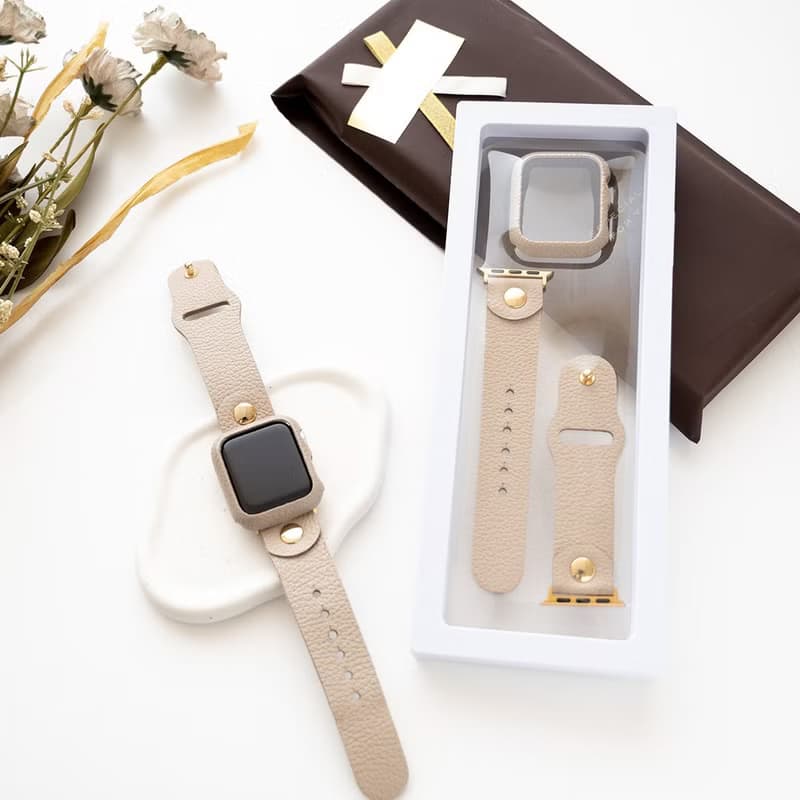 AppleWatch バンド ケース セット【 シュリンクレザー 】 本革 ニッケルフリー シンプル ベルト 時計 アップルウォッチ ギフト HW01K