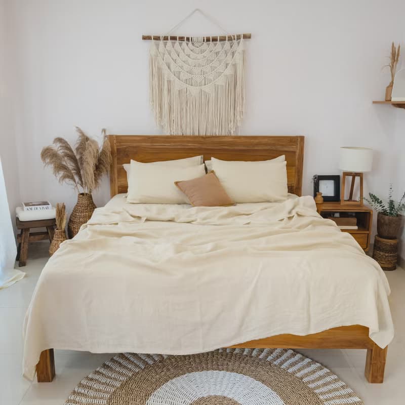 Beige linen fitted sheet / Softened linen bed sheet / Deep pocket