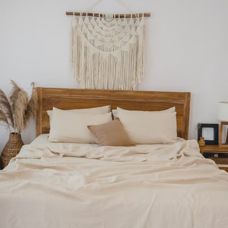 Beige linen fitted sheet / Softened linen bed sheet / Deep pocket