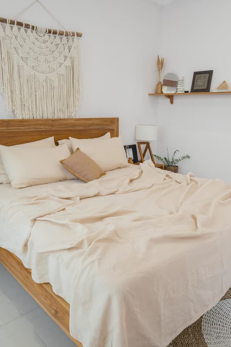 Beige linen fitted sheet / Softened linen bed sheet / Deep pocket
