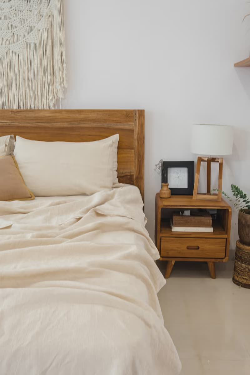 Beige linen fitted sheet / Softened linen bed sheet / Deep pocket