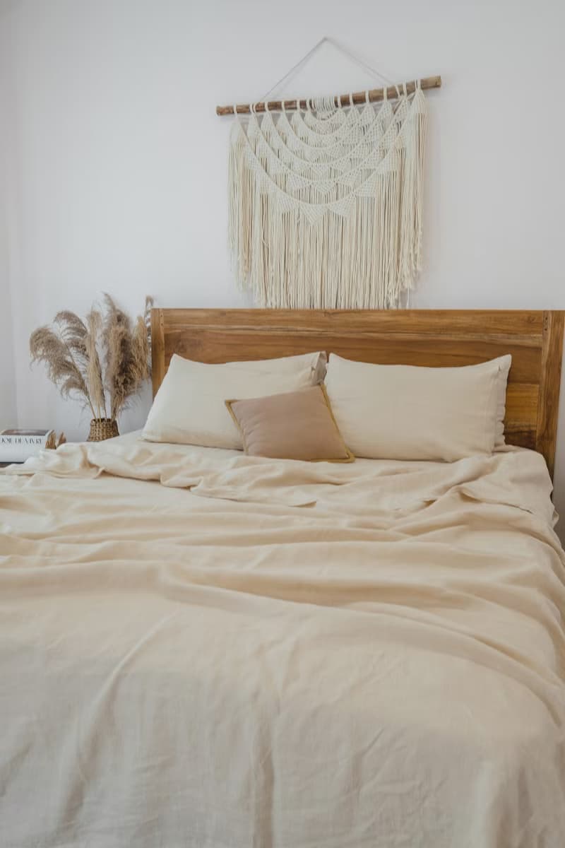 Beige linen fitted sheet / Softened linen bed sheet / Deep pocket
