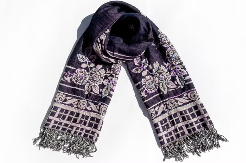 喀什米爾Cashmere/水煮羊毛披肩/針織圍巾/刺繡圍巾/羊絨披巾-花