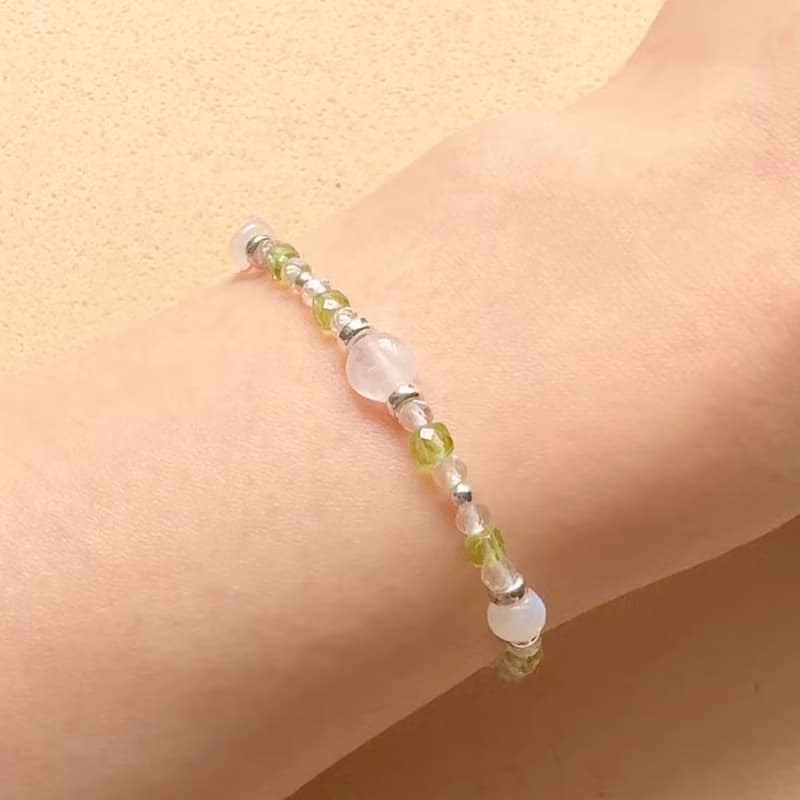 Found.Myth 八月的誕生石天然橄欖石 月光石 白水晶 925純銀手鍊