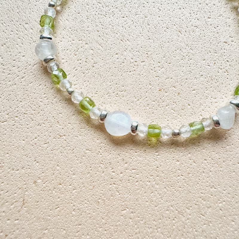 Found.Myth 八月的誕生石天然橄欖石 月光石 白水晶 925純銀手鍊