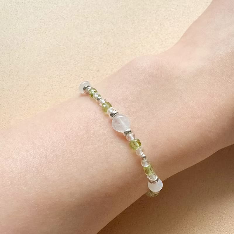 Found.Myth 八月的誕生石天然橄欖石 月光石 白水晶 925純銀手鍊