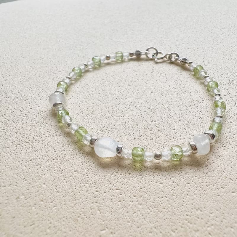 Found.Myth 八月的誕生石天然橄欖石 月光石 白水晶 925純銀手鍊