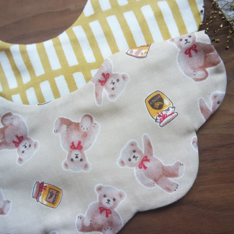 六重紗圍兜組 / 彌月禮物 / Teddy bear_卡其 (兩入組)