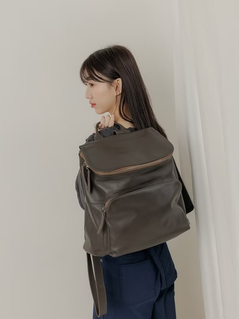 supportingrole 真皮簡約休閒都會後背包  橄欖咖啡