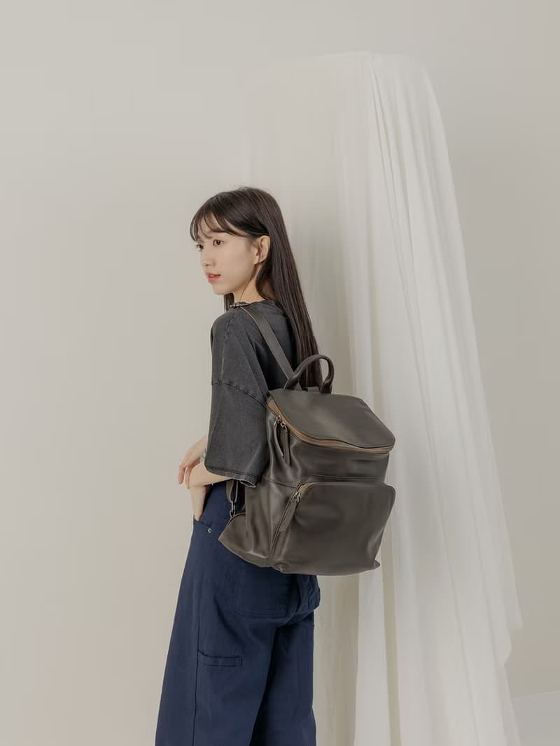 supportingrole 真皮簡約休閒都會後背包  橄欖咖啡