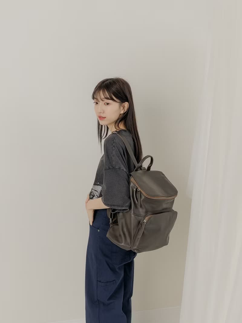 supportingrole 真皮簡約休閒都會後背包  橄欖咖啡