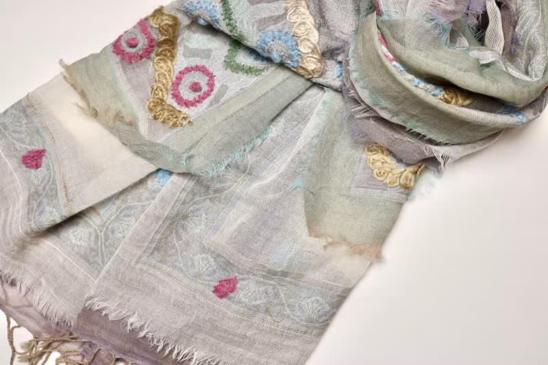 【情人節禮物】喀什米爾水煮羊毛手工刺繡圍巾披肩粉紫粉綠三層紗