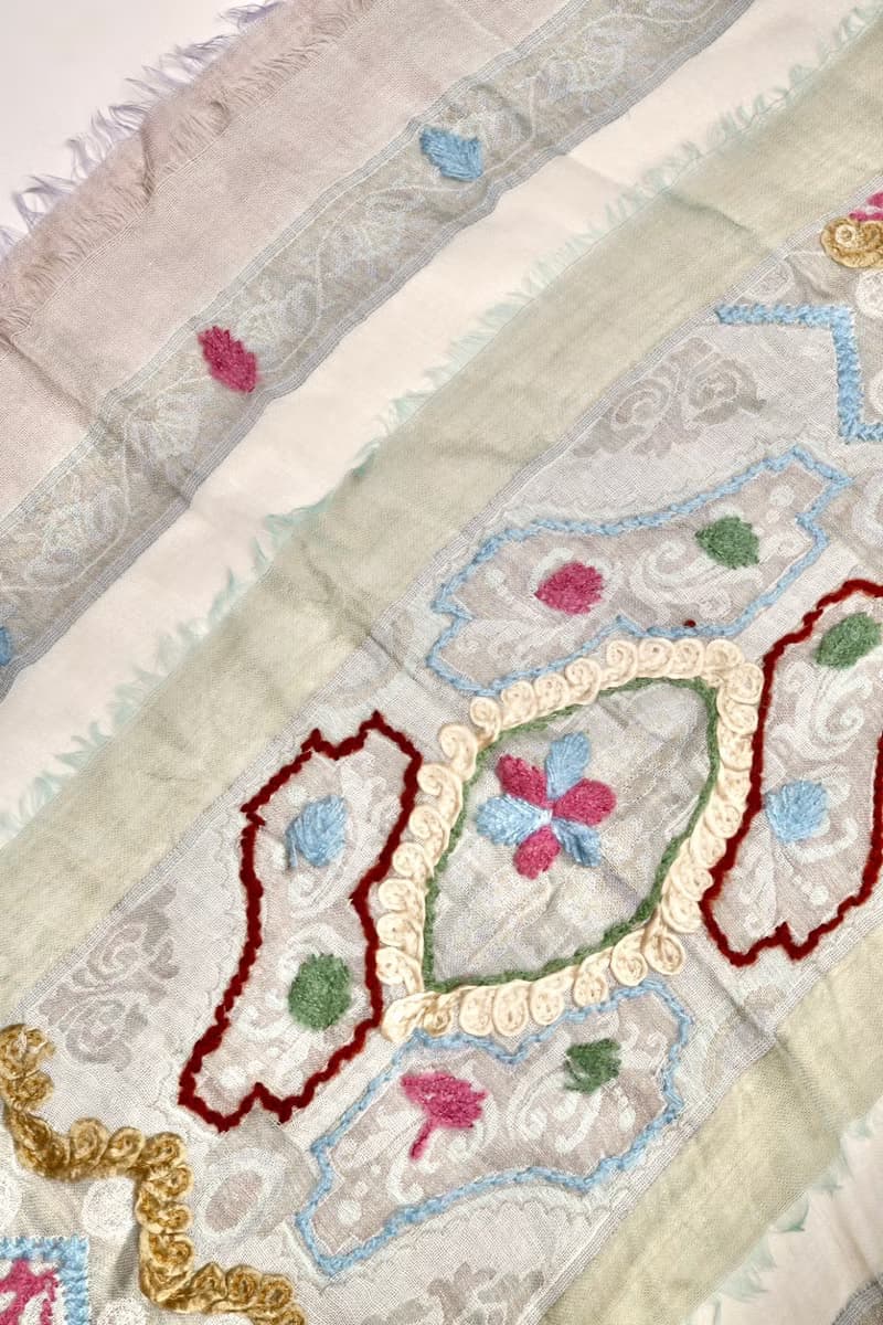 【情人節禮物】喀什米爾水煮羊毛手工刺繡圍巾披肩粉紫粉綠三層紗