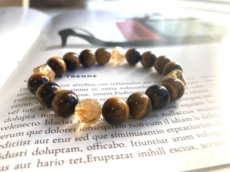 10MM男女款黃水晶X虎眼石混搭水晶手鍊 提升財運及正能量水晶手鏈