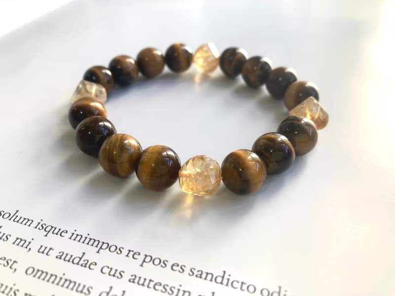 10MM男女款黃水晶X虎眼石混搭水晶手鍊 提升財運及正能量水晶手鏈