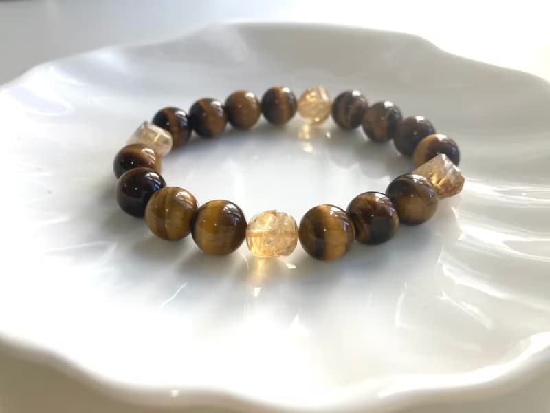 10MM男女款黃水晶X虎眼石混搭水晶手鍊 提升財運及正能量水晶手鏈