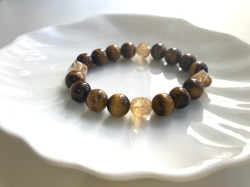 10MM男女款黃水晶X虎眼石混搭水晶手鍊 提升財運及正能量水晶手鏈