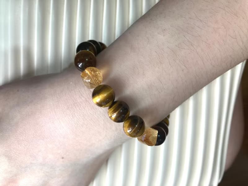 10MM男女款黃水晶X虎眼石混搭水晶手鍊 提升財運及正能量水晶手鏈