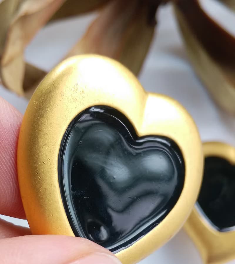 Vintage Jewelry 西洋古董飾品 啞光 黑心 愛心 大耳環 夾式耳環