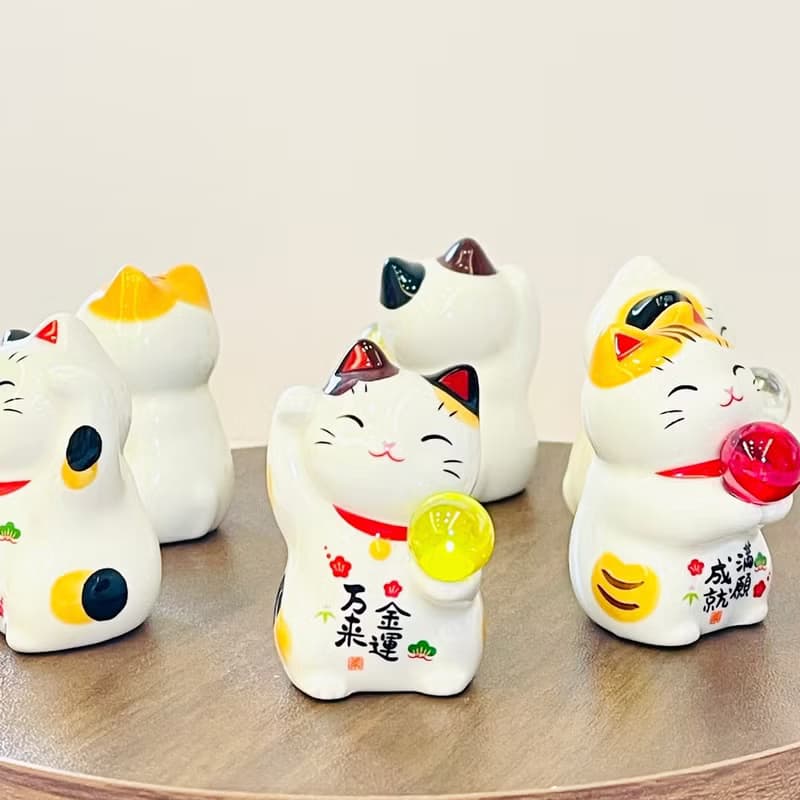 瀨戶燒-彩玉多福招財貓組5cm_3入一組-金運・滿願・招福