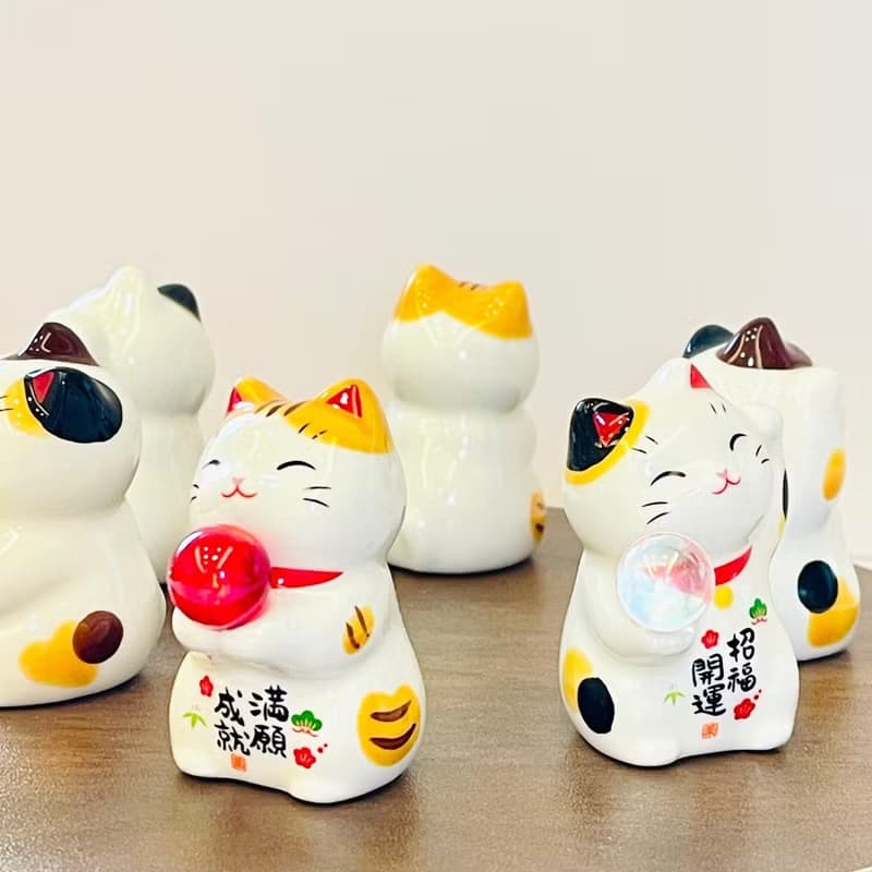 瀨戶燒-彩玉多福招財貓組5cm_3入一組-金運・滿願・招福