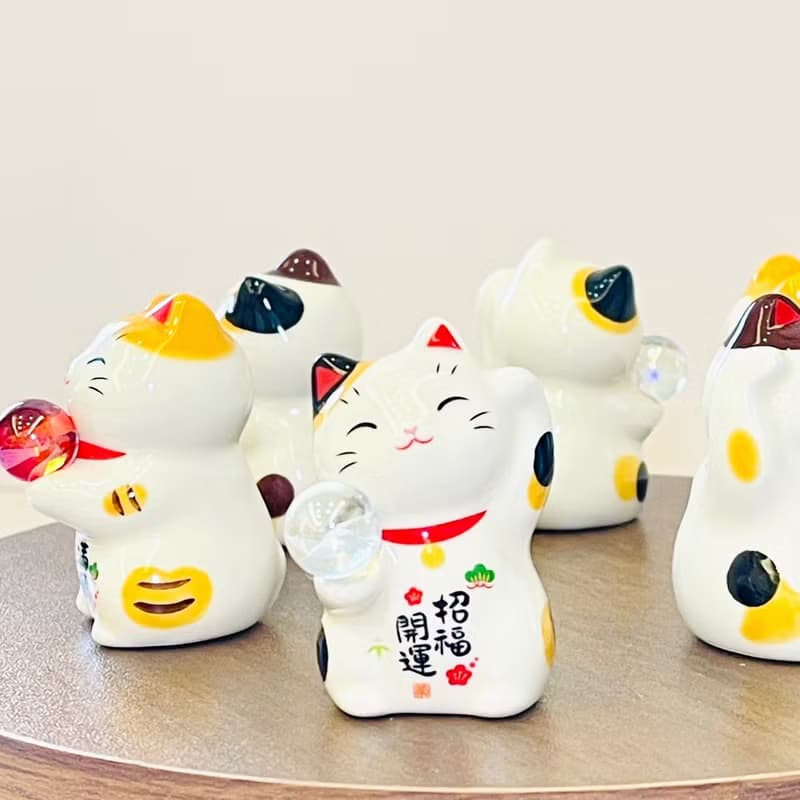 瀨戶燒-彩玉多福招財貓組5cm_3入一組-金運・滿願・招福