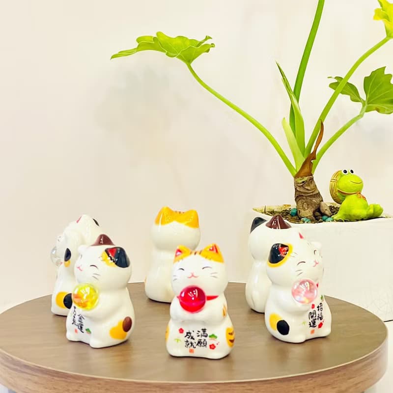 瀨戶燒-彩玉多福招財貓組5cm_3入一組-金運・滿願・招福