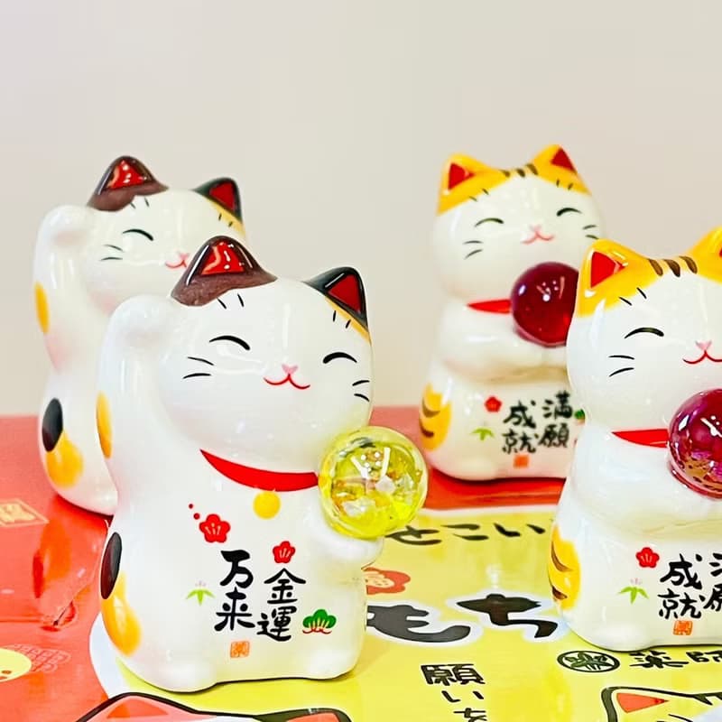 瀨戶燒-彩玉多福招財貓組5cm_3入一組-金運・滿願・招福