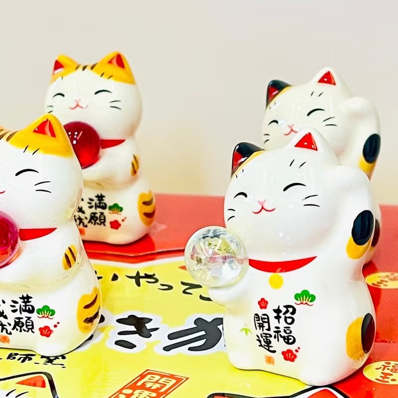 瀨戶燒-彩玉多福招財貓組5cm_3入一組-金運・滿願・招福