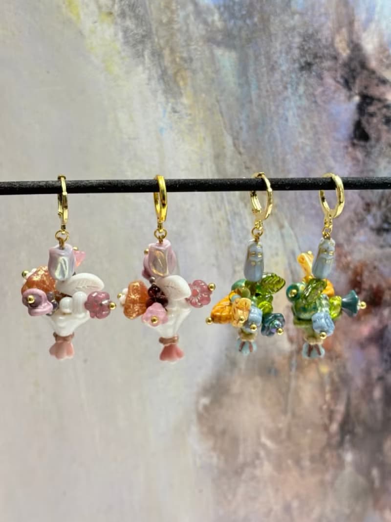 每日花束 串珠花朵耳飾 手作花束耳飾 捷克珠吊墜耳環