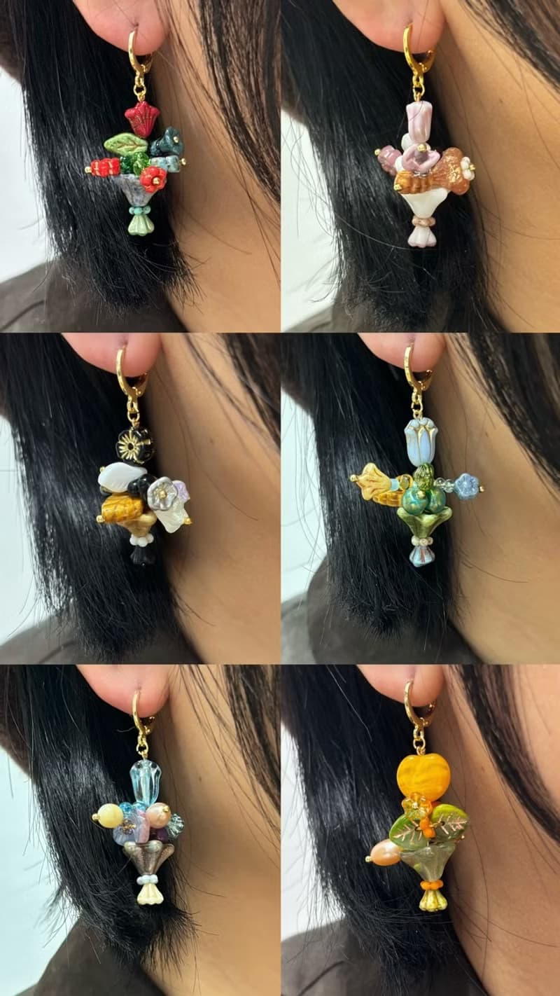 每日花束 串珠花朵耳飾 手作花束耳飾 捷克珠吊墜耳環