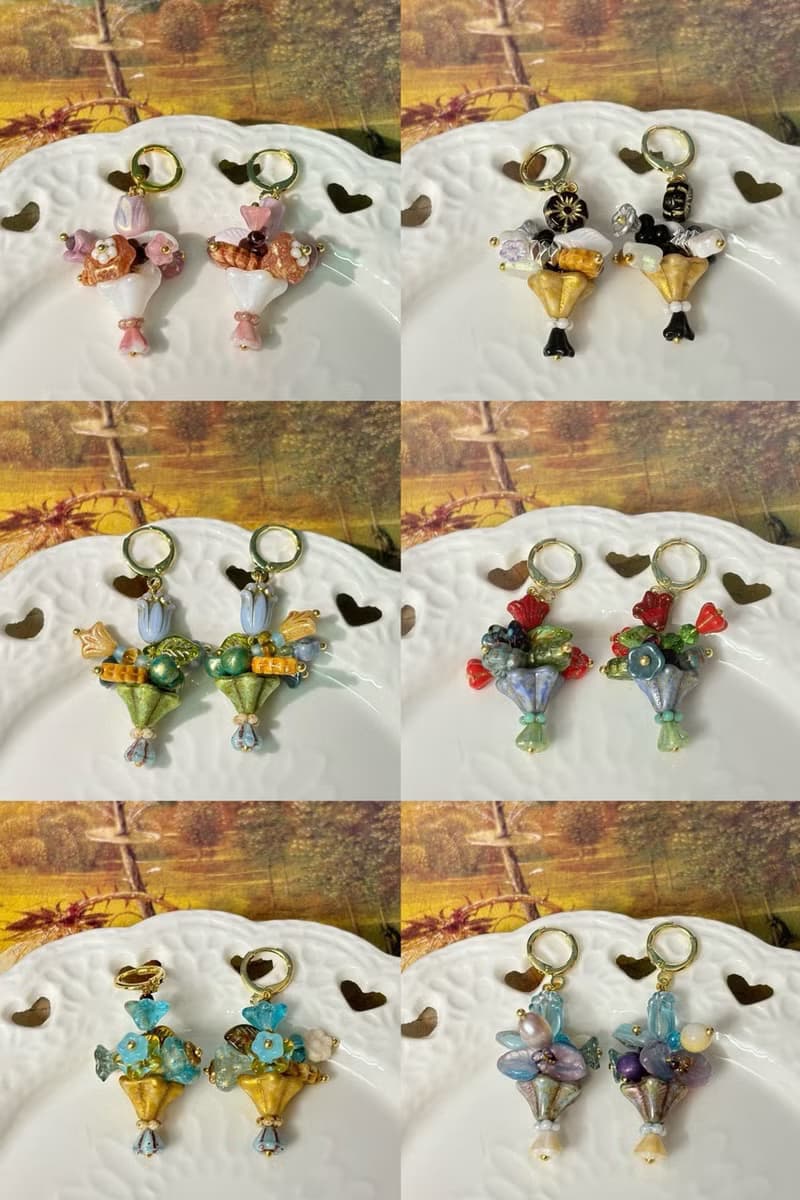 每日花束 串珠花朵耳飾 手作花束耳飾 捷克珠吊墜耳環
