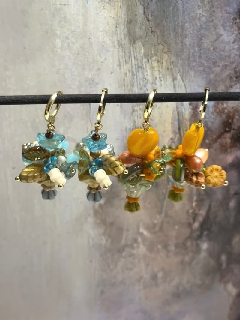 每日花束 串珠花朵耳飾 手作花束耳飾 捷克珠吊墜耳環