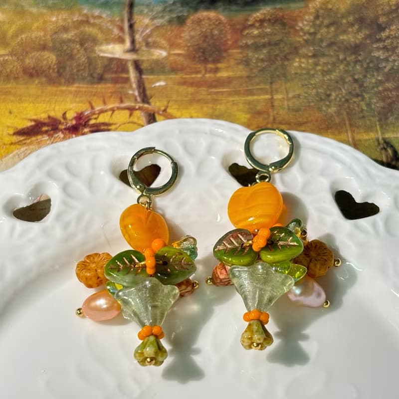每日花束 串珠花朵耳飾 手作花束耳飾 捷克珠吊墜耳環
