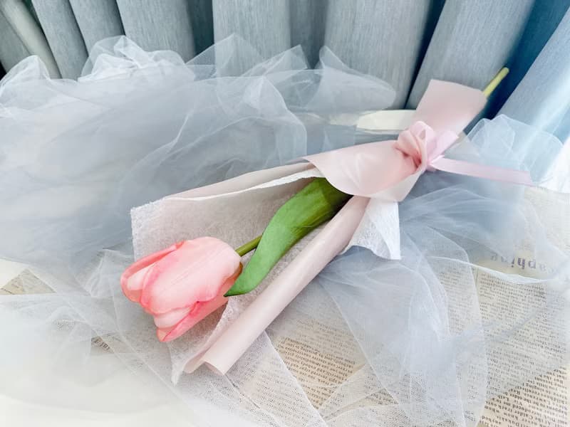 永恆不變 粉色擬真鬱金香 單支花束 生日 情人節 擬真花 居家擺飾