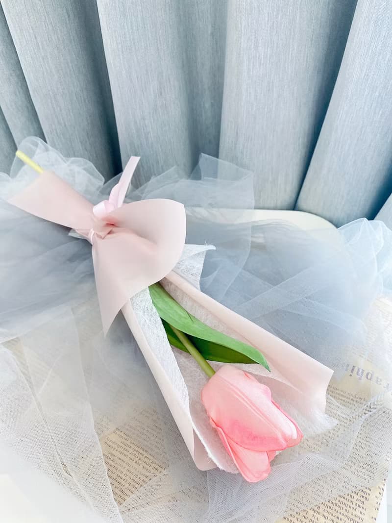 永恆不變 粉色擬真鬱金香 單支花束 生日 情人節 擬真花 居家擺飾