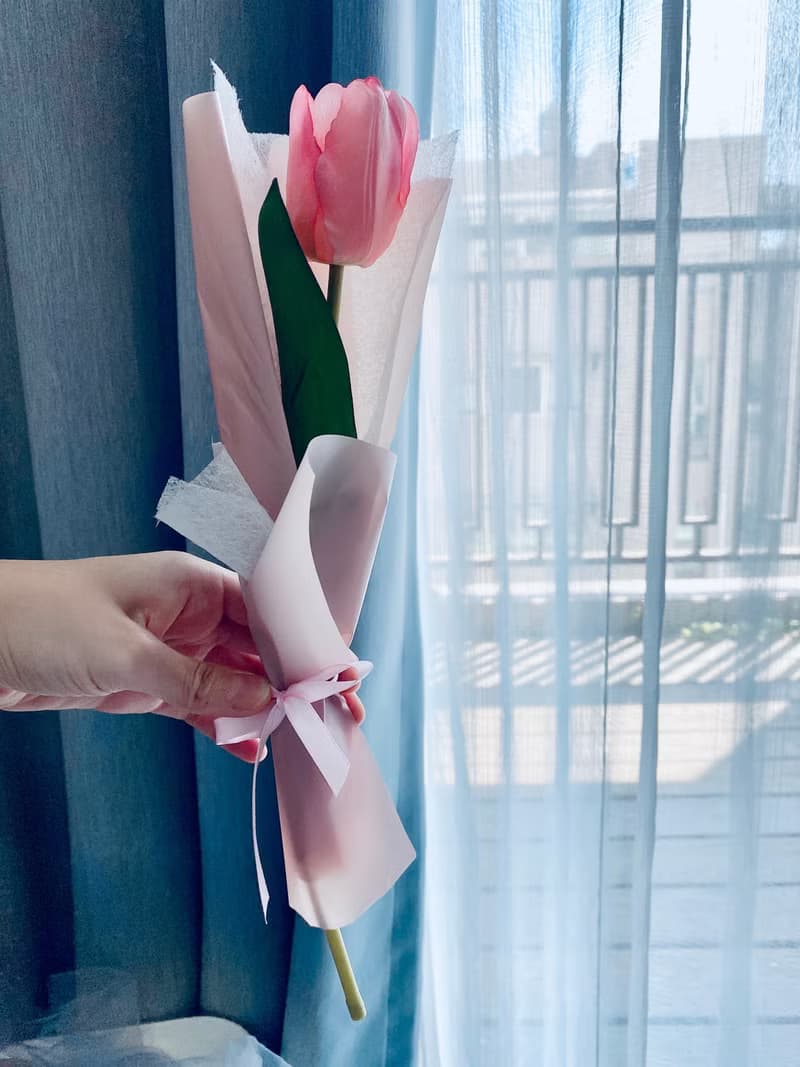 永恆不變 粉色擬真鬱金香 單支花束 生日 情人節 擬真花 居家擺飾