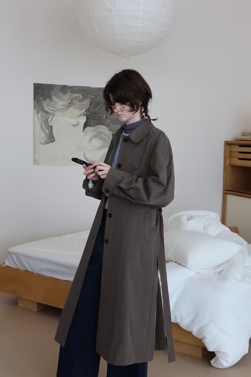 栗棕色的秋 中長款立領風衣外套