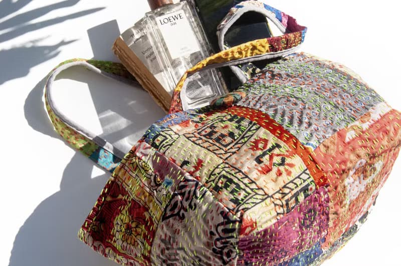 手工縫紗麗布手提袋 絲綢刺繡手拿包 印度絲綢刺繡絲便當袋-繁花