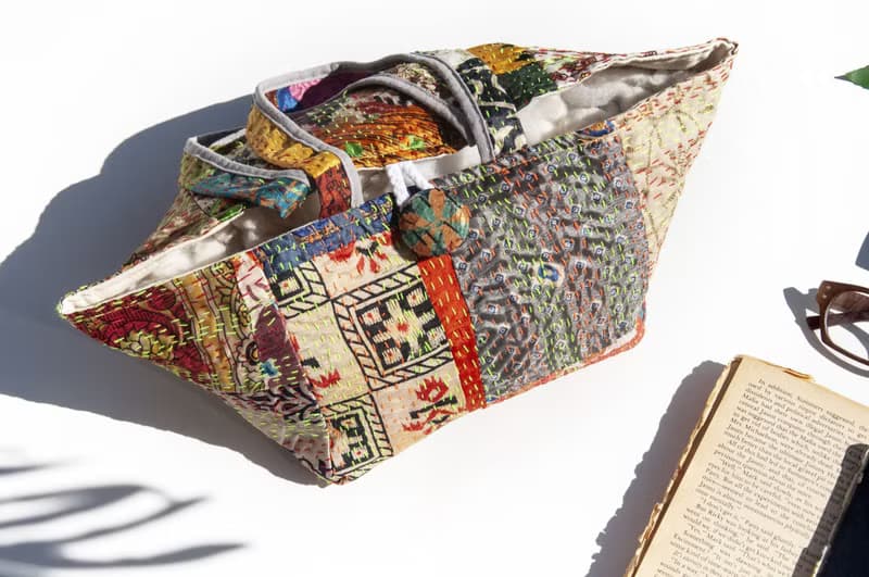 手工縫紗麗布手提袋 絲綢刺繡手拿包 印度絲綢刺繡絲便當袋-繁花