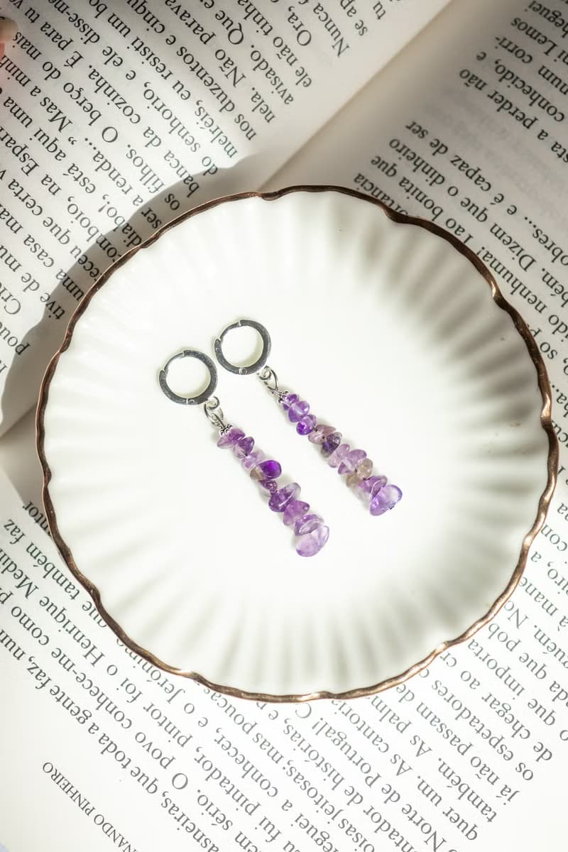 Raw Amethyst Earrings, 925 Silver, Aquarius crystal jewelry, Pisces birthstone