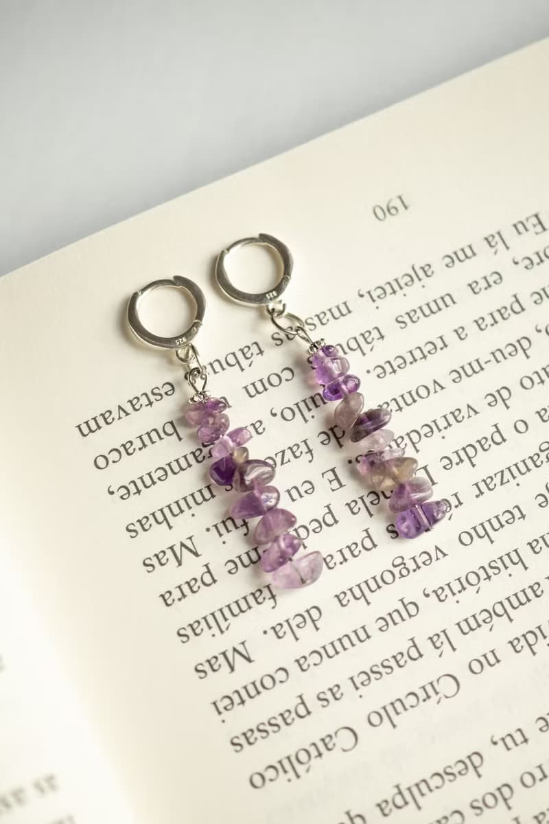 Raw Amethyst Earrings, 925 Silver, Aquarius crystal jewelry, Pisces birthstone