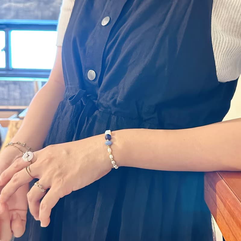 老林雜貨 | 天然石黃銅手鍊 蛋白石/藍砂石/海藍寶