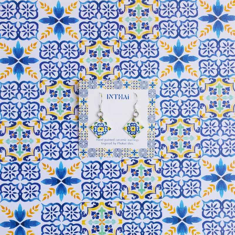 Ceramic earrings Phuket tiles 01