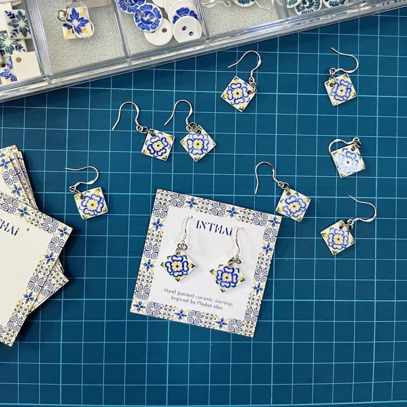 Ceramic earrings Phuket tiles 01