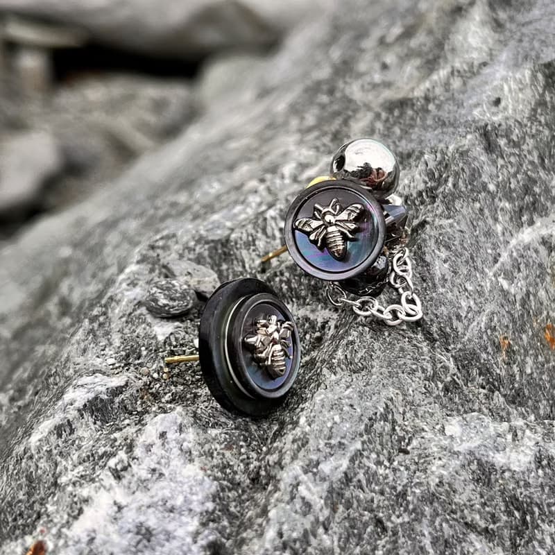 蜂后・黑蝶貝不對稱中古重工手工耳環耳釘耳夾復古小眾送禮原創