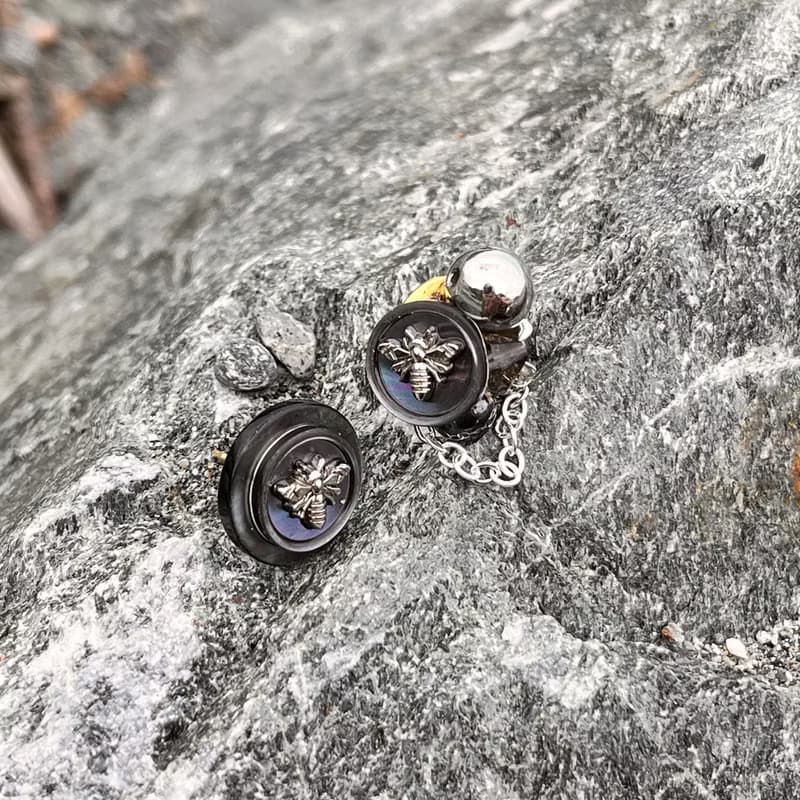 蜂后・黑蝶貝不對稱中古重工手工耳環耳釘耳夾復古小眾送禮原創