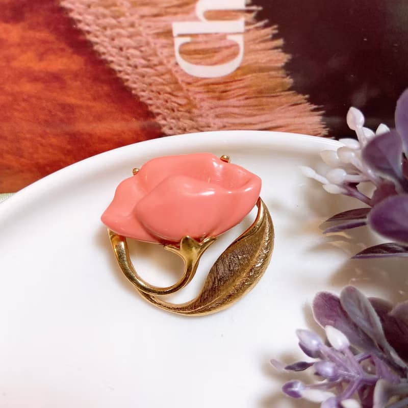 【西洋古董飾品】Avon掐絲霧金牽牛花 粉紅美 精緻禮物胸章胸針